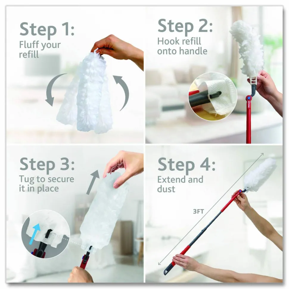 O-Cedar Flex and Catch Duster Heavy-Duty Refills, Polyester, White, 10/Pack