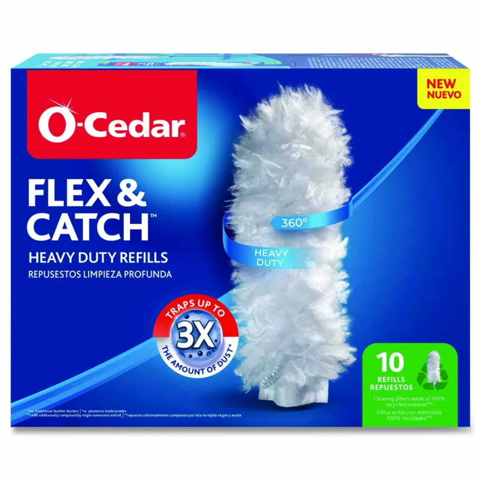 O-Cedar Flex and Catch Duster Heavy-Duty Refills, Polyester, White, 10/Pack
