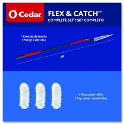 O-Cedar Flex and Catch Heavy-Duty Dusting Kit, 1 Duster Wand and 3 Refills, 6/Carton