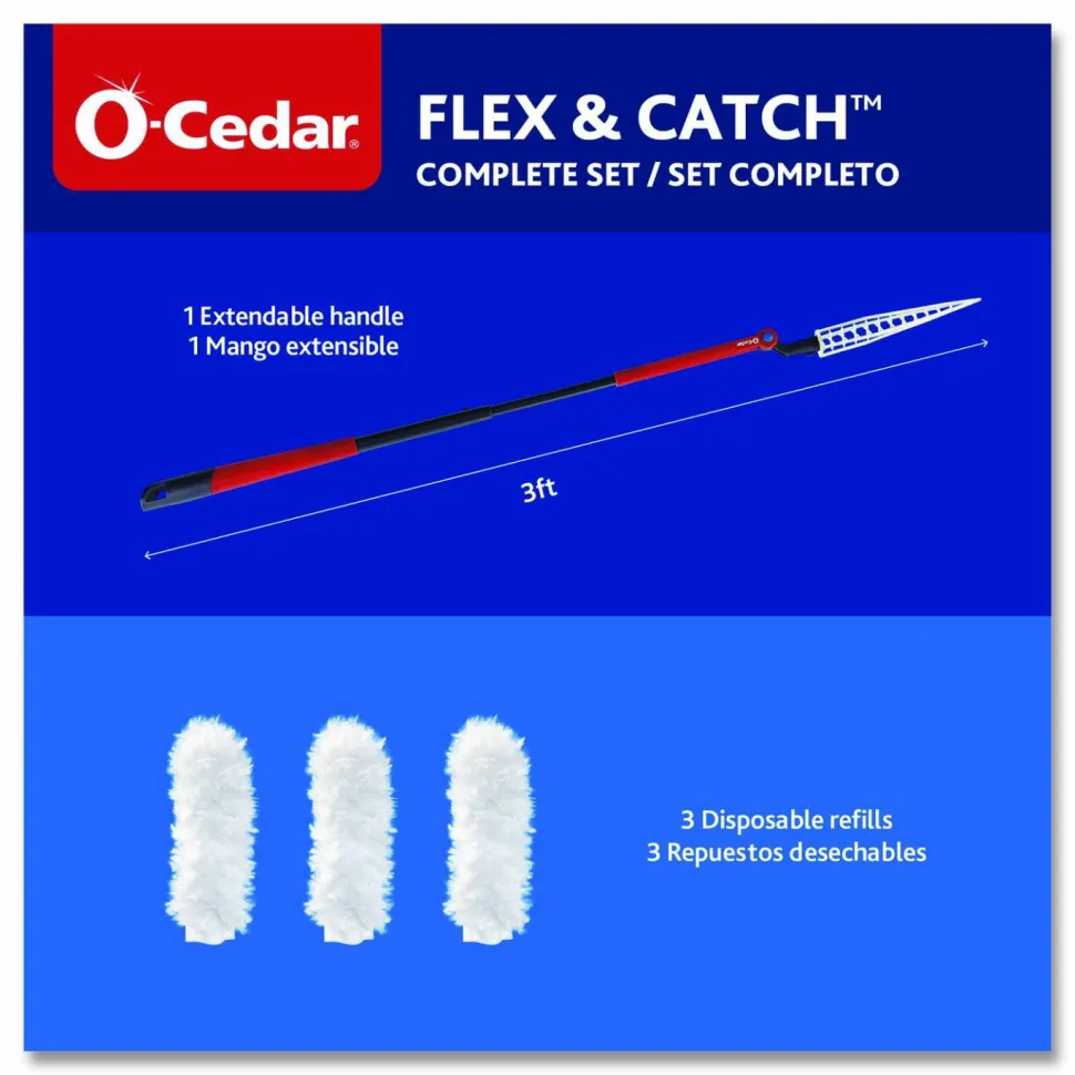 O-Cedar Flex and Catch Heavy-Duty Dusting Kit, 1 Duster Wand and 3 Refills, 6/Carton