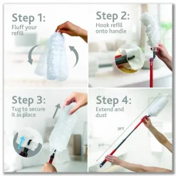 O-Cedar Flex and Catch Heavy-Duty Dusting Kit, 1 Duster Wand and 3 Refills, 6/Carton
