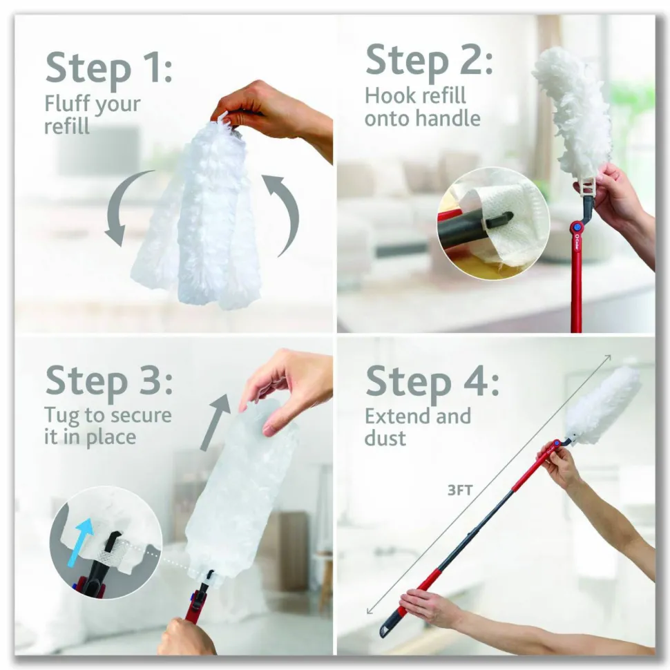 O-Cedar Flex and Catch Heavy-Duty Dusting Kit, 1 Duster Wand and 3 Refills, 6/Carton