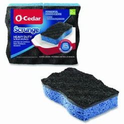 O-Cedar Scrunge Heavy-Duty Sponge, 2.63 x 4.25, 1" Thick, Black/Blue, 2/Pack
