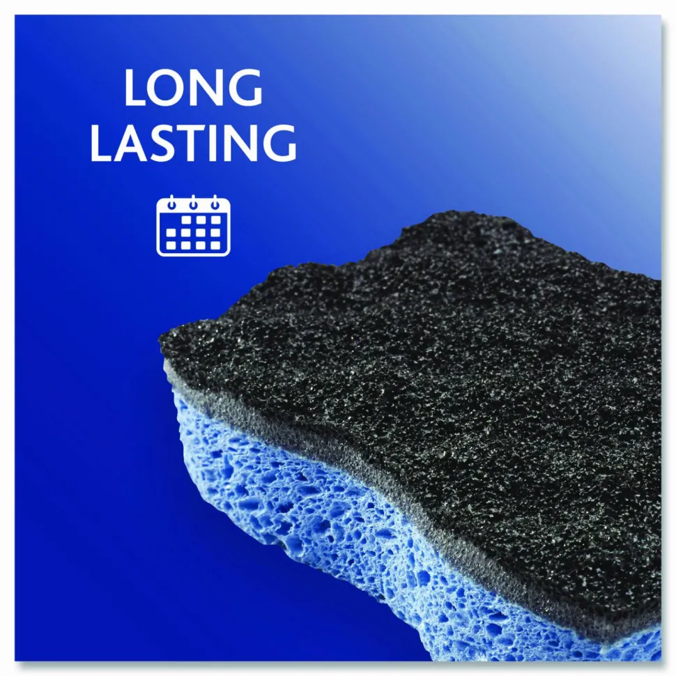 O-Cedar Scrunge Heavy-Duty Sponge, 2.63 x 4.25, 1" Thick, Black/Blue, 2/Pack