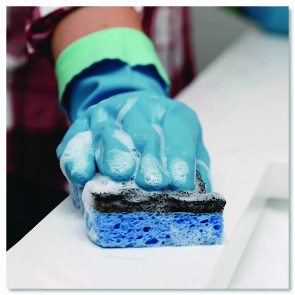 O-Cedar Scrunge Heavy-Duty Sponge, 2.63 x 4.25, 1" Thick, Black/Blue, 2/Pack
