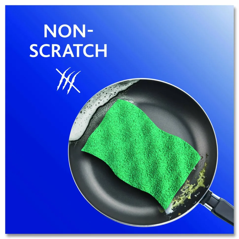 O-Cedar Scrunge Non-Scratch Scrub Sponge, 2.63 x 4.25, 1" Thick, Green/Blue, 2/Pack