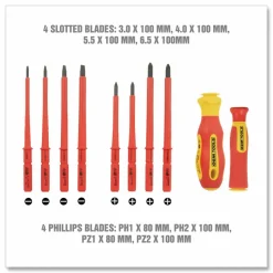 OEMTOOLS Insulated 10-Piece Interchangeable Bit Screwdriver Set, Metric Phillips and Slotted Blade Bits, Orange/Yellow Handle