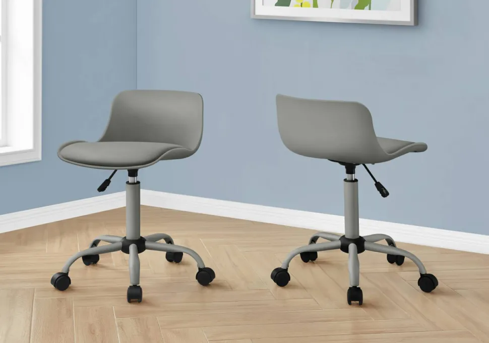 Office Chair, Adjustable Height, Swivel, Ergonomic, Computer Desk, Work, Juvenile, Grey Leather Look, Grey Metal, Contemporary, Modern