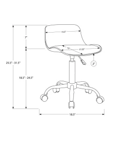 Office Chair, Adjustable Height, Swivel, Ergonomic, Computer Desk, Work, Juvenile, Grey Leather Look, Grey Metal, Contemporary, Modern
