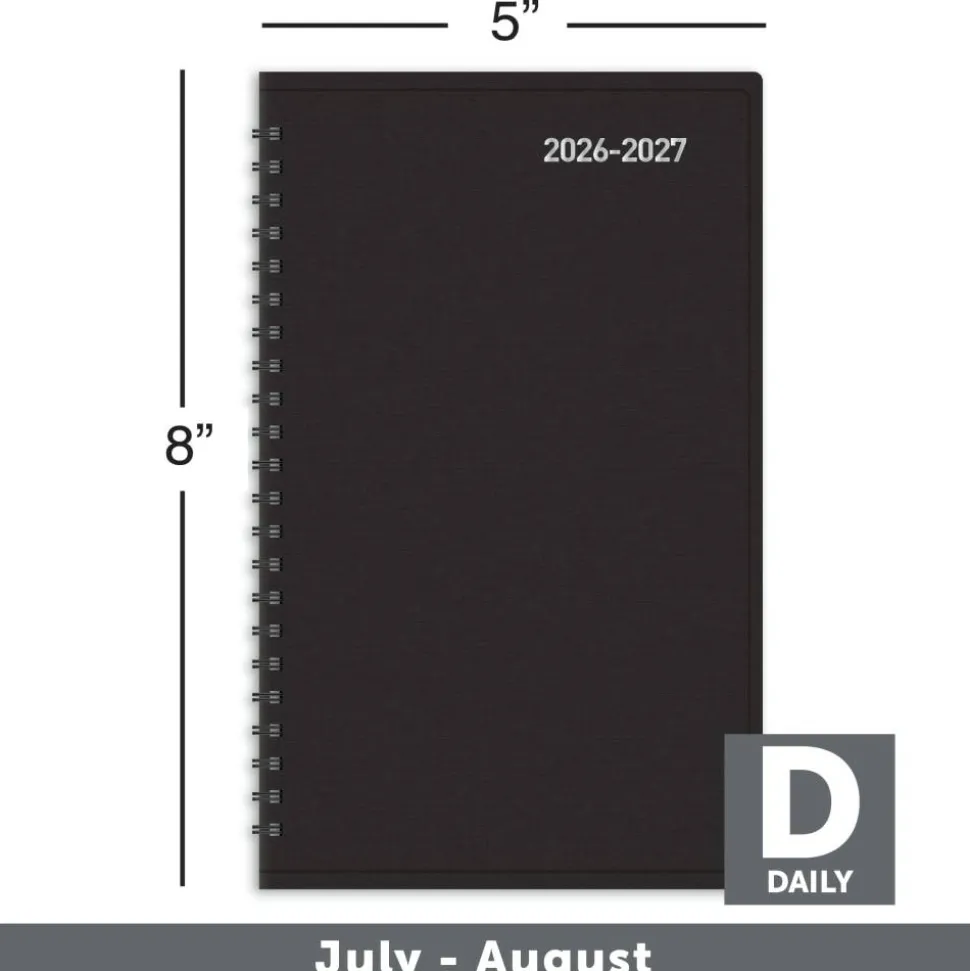 2026-2027 Office Depot Brand 14-Month Daily Academic Planner, 5" x 8", 30% Recycled, Black, July 2026 To August 2027, 2026 to 2027 Calendar