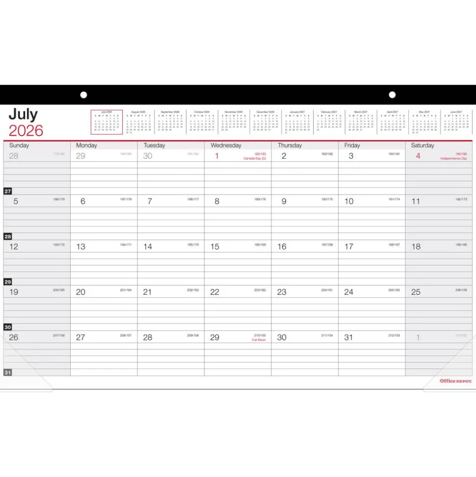 2026-2027 Office Depot Brand Monthly Academic Desk Calendar, 17-3/4" x 10-7/8", 30% Recycled, July 2026 To June 2027, 2026 to 2027 Calendar