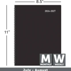2026-2027 Office Depot Brand 14-Month Weekly/Monthly Academic Planner, Vertical Format, 8" x 11", 30% Recycled, Black, July 2026 To August 2027, 2026 to 2027 Calendar