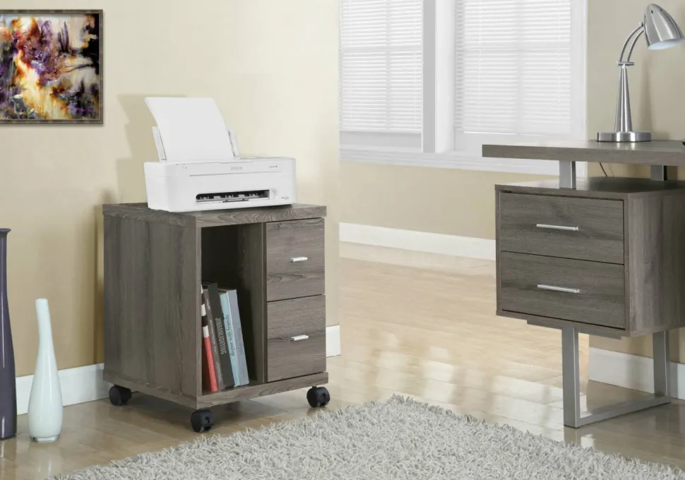 Office, File Cabinet, Printer Cart, Rolling File Cabinet, Mobile, Storage, Work, Brown Laminate, Contemporary, Modern