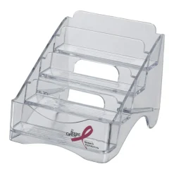 Officemate Breast Cancer Awareness 4 Tier Business Card Holder, Clear