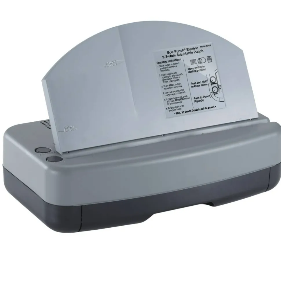 Officemate Electric 2 - 3 Hole Adjustable Eco-Punch, 30% Recycled, Black/Gray/Green