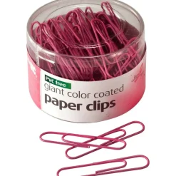 Officemate Pink Coated Paper Clips, Breast Cancer Awareness, Giant, PET-Coated, Pink, 80/Pack