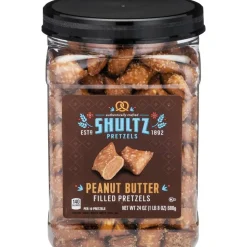 Office Snax Peanut Butter Filled Pretzels - Resealable Tub - Peanut Butter - 1.50 lb - 1 Each