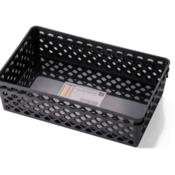 OIC Plastic Supply Baskets, Small Size, 2 3/8" x 10 1/6" x 6 1/8", 30% Recycled, Black, Pack Of 2