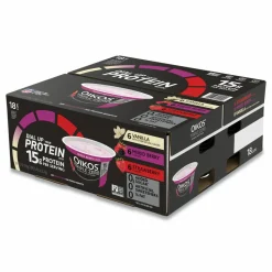 OIKOS Triple Zero Blended Greek Nonfat Yogurt, 5.3 oz, Strawberry/Mixed Berry/Vanilla, 18/Carton