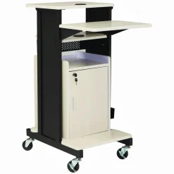 Oklahoma Sound Premium Plus Presentation Cart with Storage Cabinet, 18 x 30 x 40.5, Ivory/Black