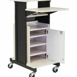 Oklahoma Sound Premium Plus Presentation Cart with Storage Cabinet, 18 x 30 x 40.5, Ivory/Black