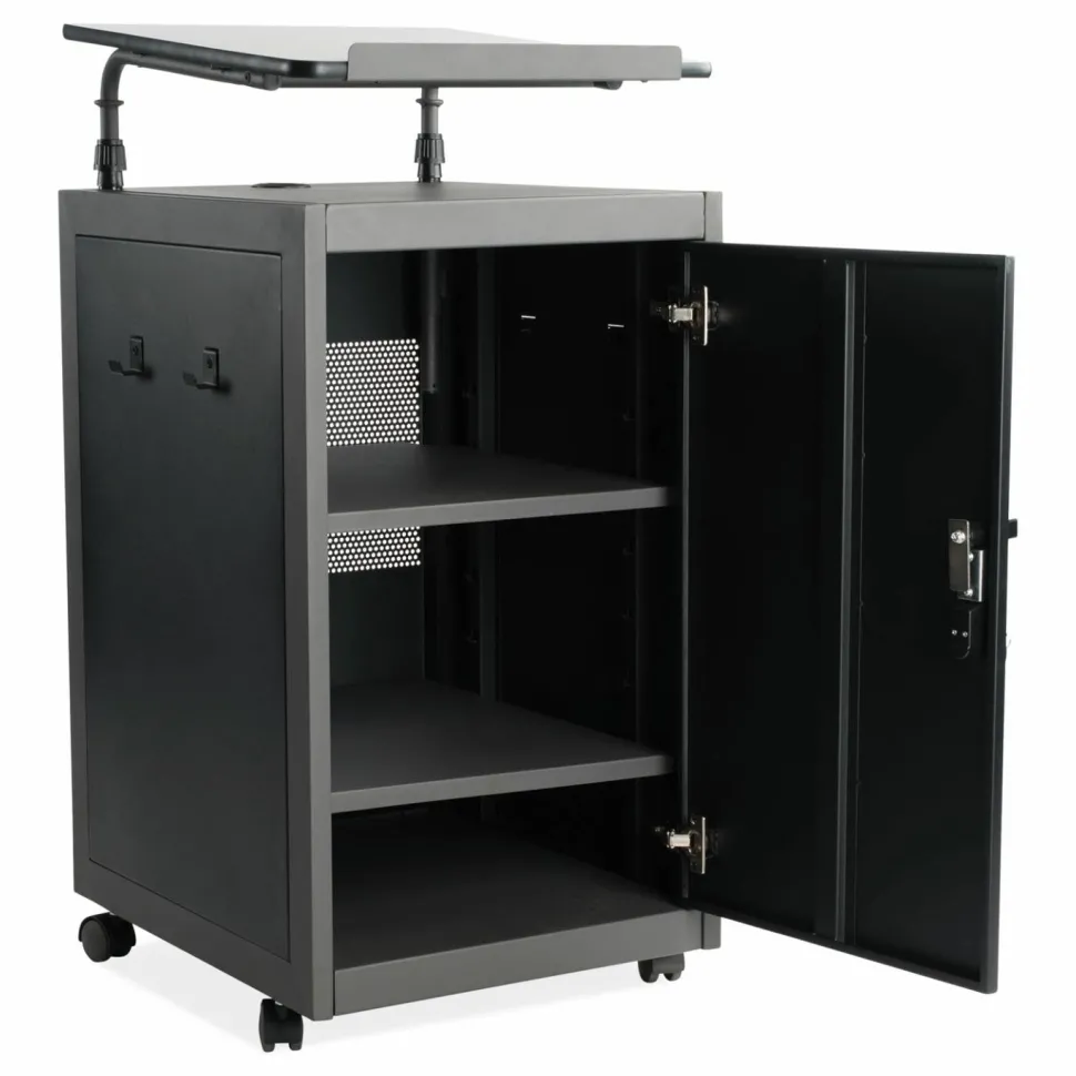 Oklahoma Sound Teacher's WorkPod Lectern, 20 x 24 x 41, Charcoal Slate/Black