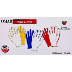 Omar Disposable Powder-Free Vinyl General-Purpose Gloves, Medium, Clear, 100 Gloves Per Box