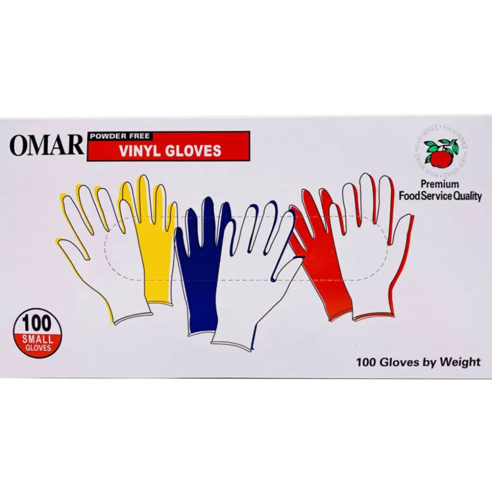 Omar Disposable Powder-Free Vinyl General-Purpose Gloves, Small, Clear, 100 Gloves Per Box