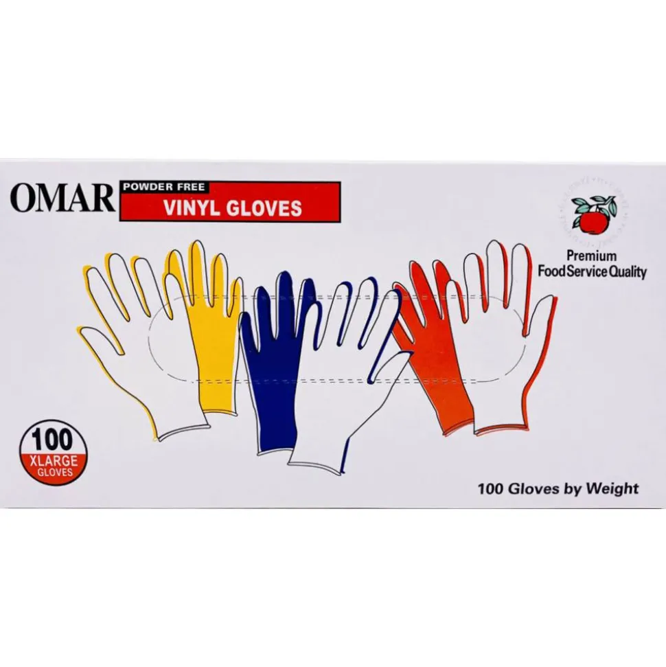 Omar Disposable Powder-Free Vinyl General-Purpose Gloves, Extra Large, Clear, 100 Gloves Per Box
