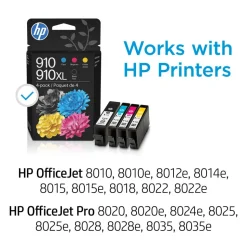 Original HP 910 Cyan Magenta Yellow/910XL Black Ink Cartridges 4-pack|HP OfficeJet 8010/8020/HP OfficeJet Pro 8020/8030 Series|Instant Ink Eligible