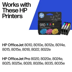 Original HP 910 Cyan, Magenta, Yellow Ink Cartridges 3-pack|For HP OfficeJet 8010/8020 Series, HP OfficeJet Pro 8020/8030 Series|Instant Ink Eligible