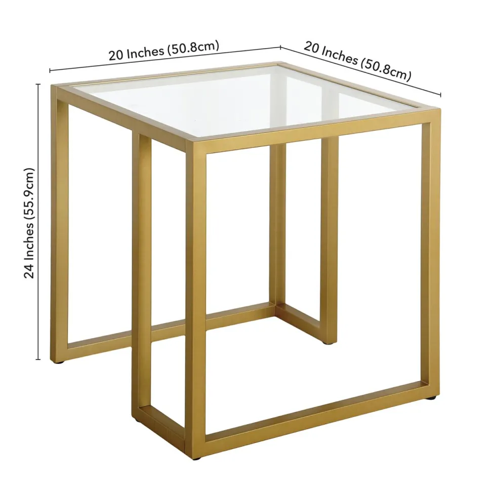 Oscar 20" Wide Square Side Table in Brass