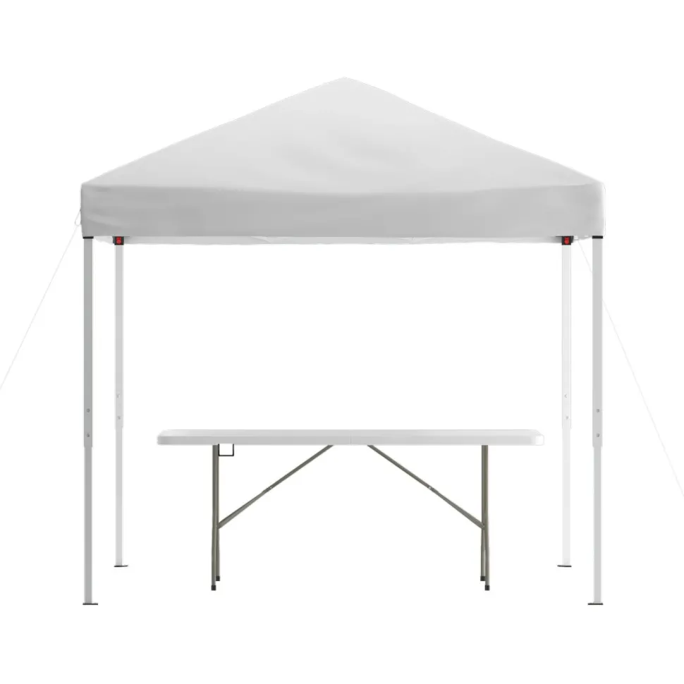 Otis 8'x8' White Pop Up Event Canopy Tent with Carry Bag and 6-Foot Bi-Fold Folding Table with Carrying Handle - Tailgate Tent Set