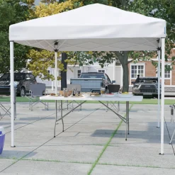 Otis 8'x8' White Pop Up Event Canopy Tent with Carry Bag and 6-Foot Bi-Fold Folding Table with Carrying Handle - Tailgate Tent Set