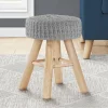 Ottoman, Pouf, Footrest, Foot Stool, 12" Round, Grey Velvet, Natural Wood Legs, Contemporary, Modern