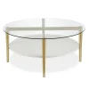 Otto 36" Wide Round Coffee Table with MDF Shelf in Brass/White Lacquer