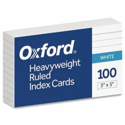 Oxford Heavyweight Ruled Index Cards, 3 x 5, White, 100/Pack
