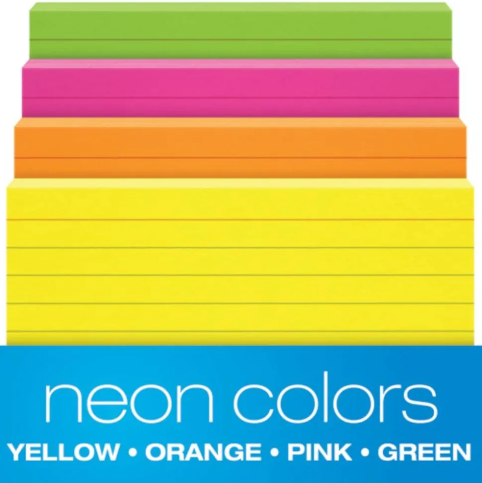 Oxford Neon Index Cards, 3" x 5", Ruled, Assorted Colors, 100 Per Pack