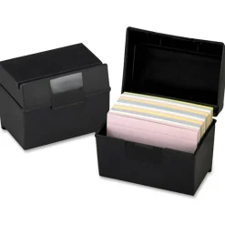 Oxford Plastic Index Card Boxes with Lids - External Dimensions: 6"x 4" - 400x Card - Flip Top Closure - Plastic - Black - - 01461