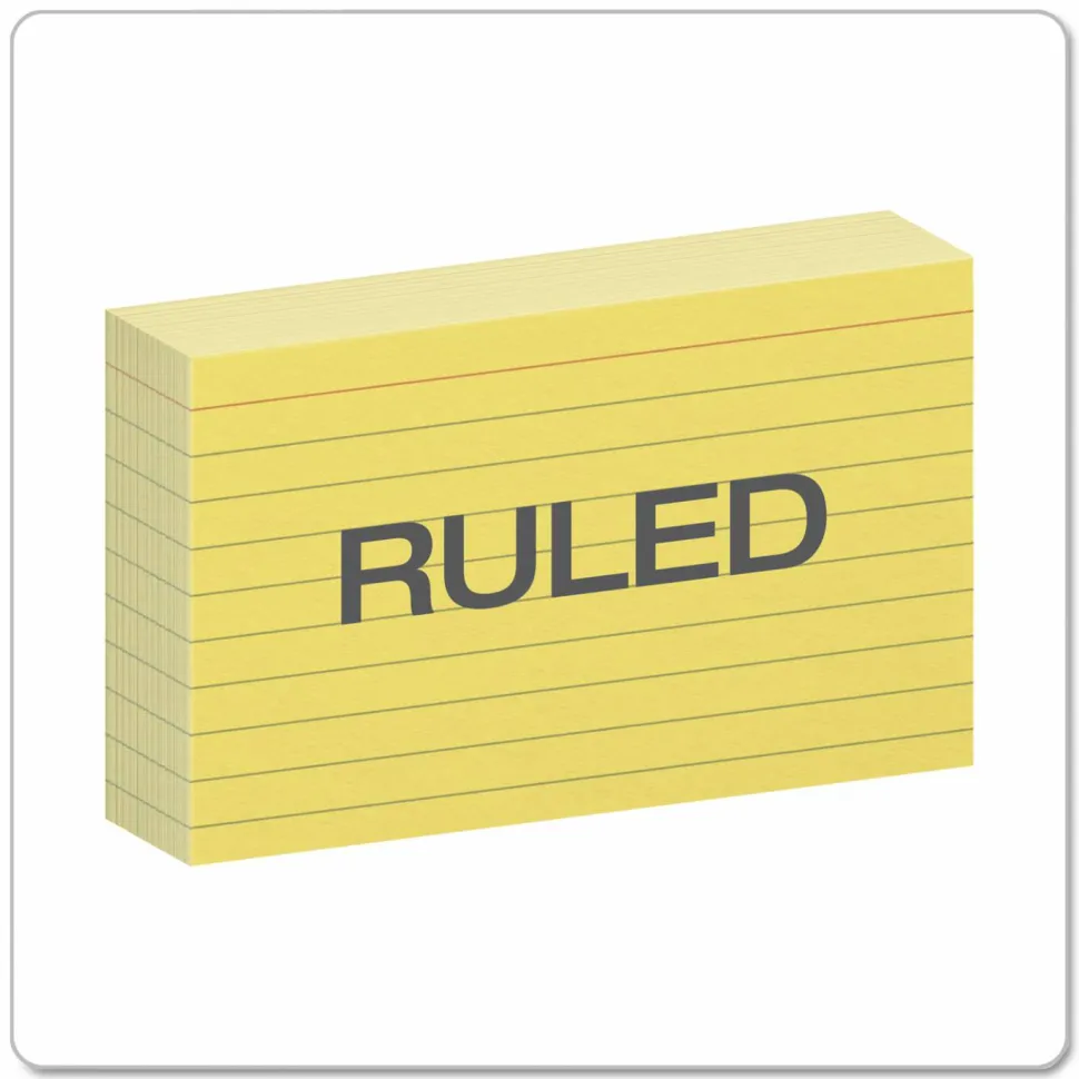 Oxford Ruled Index Cards, 3 x 5, Canary, 100/Pack