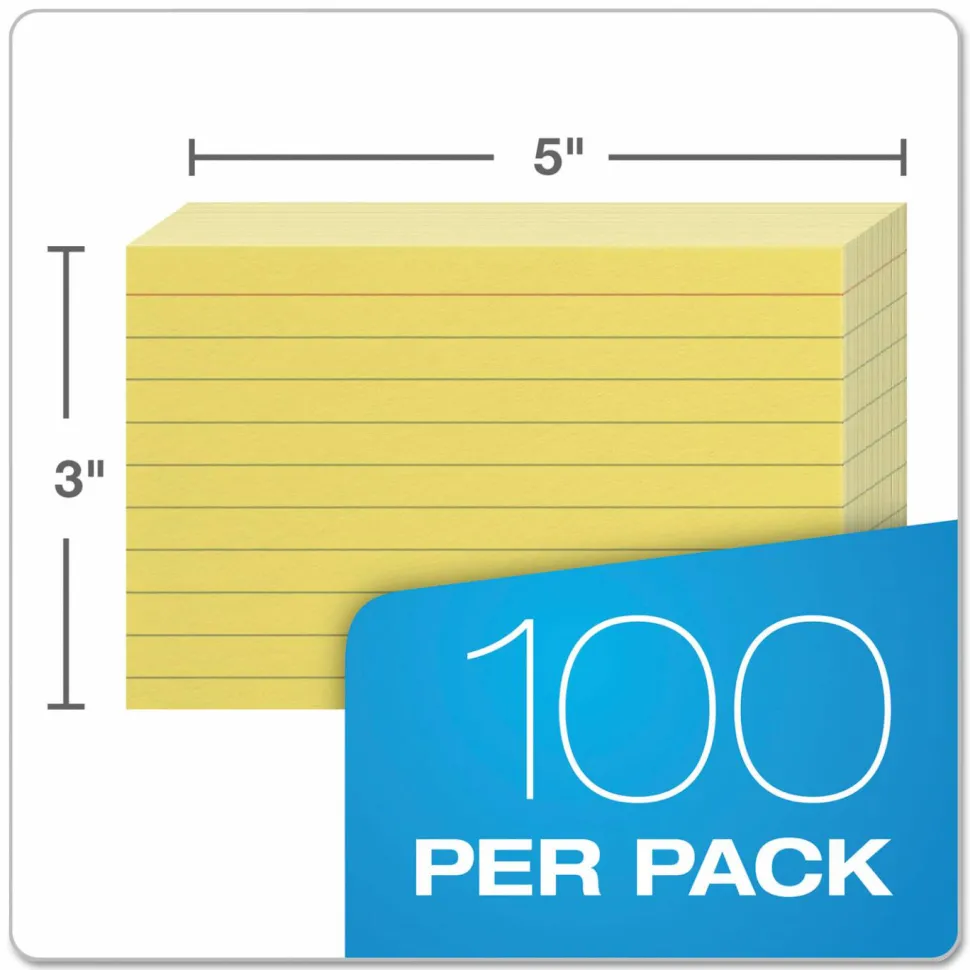 Oxford Ruled Index Cards, 3 x 5, Canary, 100/Pack