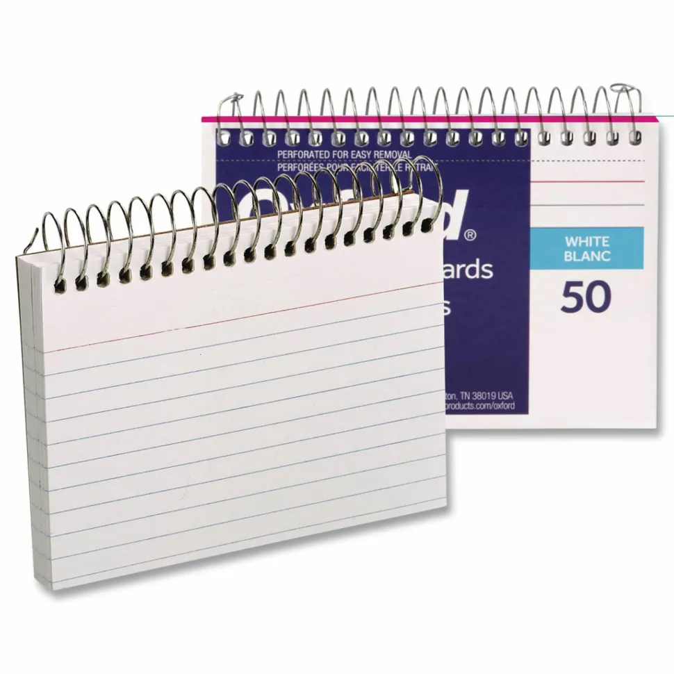 Oxford Spiral-Bound Index Cards, Ruled, 3" x 5", White, Pack Of 50