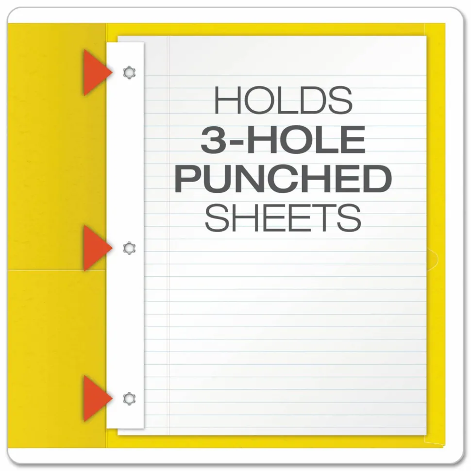 Oxford Twin-Pocket Portfolio With Fasteners, 8 1/2" x 11", Yellow, Pack Of 25