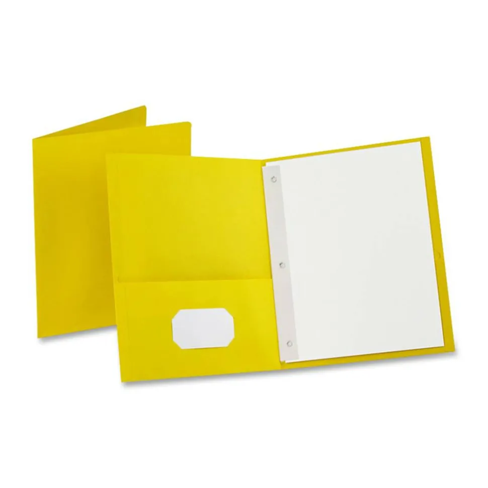 Oxford Twin-Pocket Portfolio With Fasteners, 8 1/2" x 11", Yellow, Pack Of 25