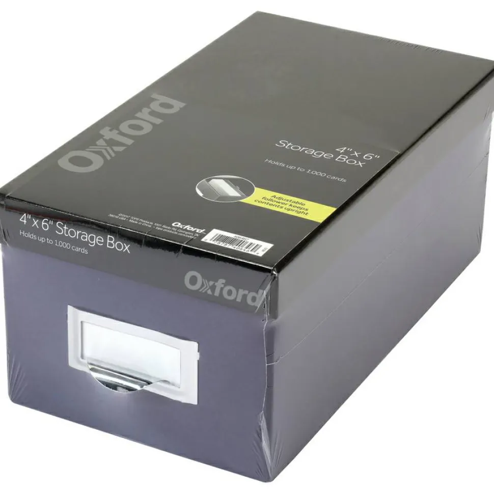 Oxford Index Card Storage Box, Holds 1,000 4 x 6 Cards, 6.5 x 11.5 x 5, Pressboard, Indigo/Black