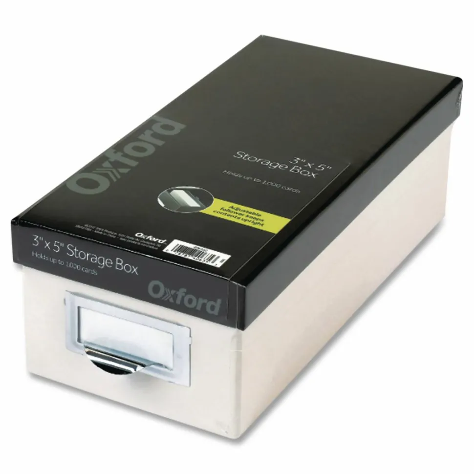Oxford Index Card Storage Box, Holds 1,000 3 x 5 Cards, 5.5 x 11.5 x 3.88, Pressboard, Marble White/Black