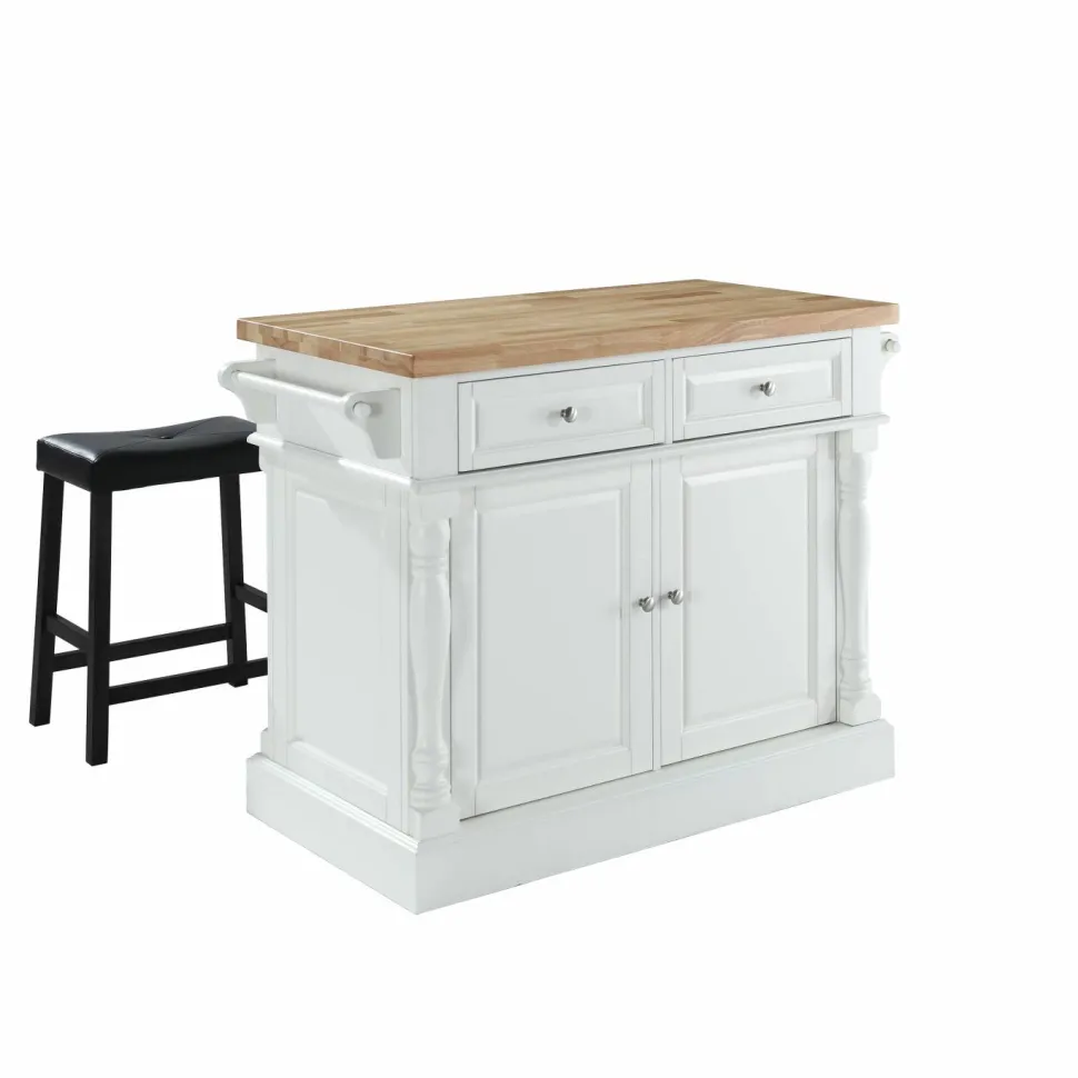 Oxford Kitchen Island W/Upholstered Saddle Stools