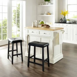 Oxford Kitchen Island W/Upholstered Saddle Stools
