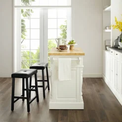 Oxford Kitchen Island W/Upholstered Saddle Stools