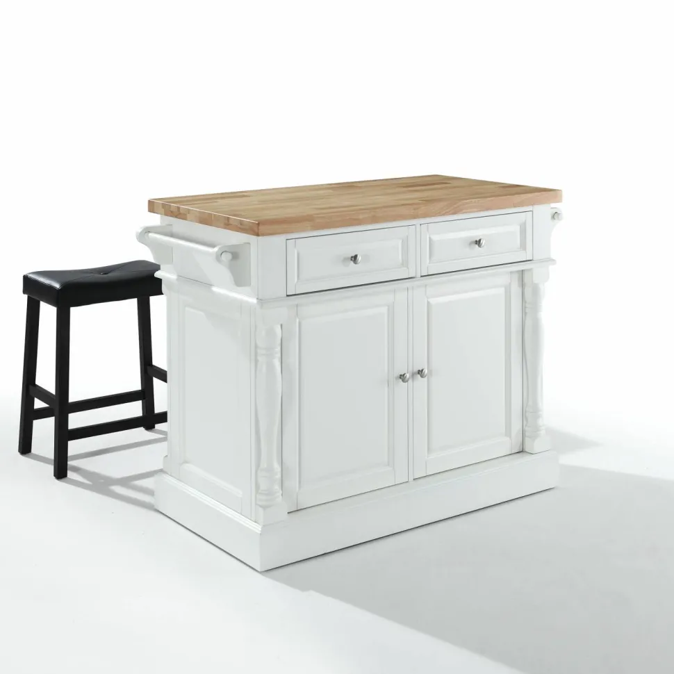 Oxford Kitchen Island W/Upholstered Saddle Stools